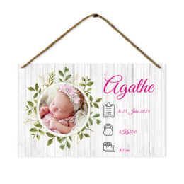 Souvenir de naissance - cadre végétal sur fond bois