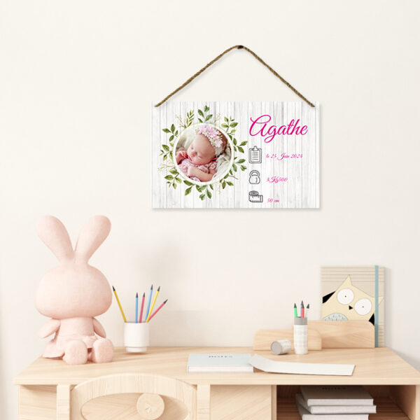 Souvenir de naissance - cadre végétal sur fond bois – Image 2