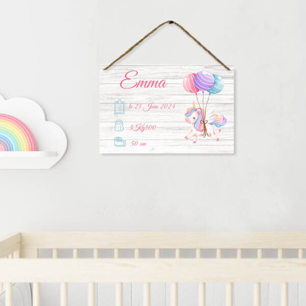 Souvenir de naissance - Pancarte à suspendre - Licorne – Image 2