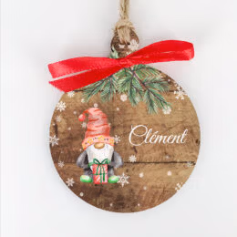D&eacute;coration de no&euml;l en bois personnalis&eacute;e avec un pr&eacute;nom, d&eacute;coration pour sapin de no&euml;l motif petit lutin