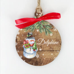 Décoration de noël en bois personnalisée avec un prénom, décoration pour sapin de noël motif bonhomme de neige