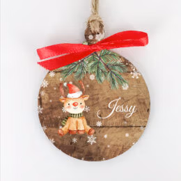 D&eacute;coration de no&euml;l en bois personnalis&eacute;e avec un pr&eacute;nom, d&eacute;coration pour sapin de no&euml;l motif petit pingouin