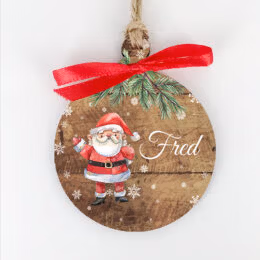 D&eacute;coration de no&euml;l en bois personnalis&eacute;e avec un pr&eacute;nom, d&eacute;coration pour sapin de no&euml;l motif p&egrave;re No&euml;l