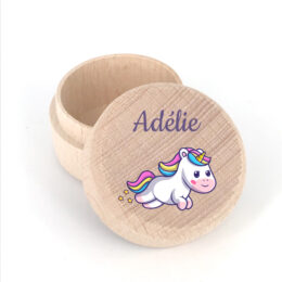 Boite à dent de lait en bois personnalisée avec prénom - Licorne