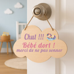 Plaque de porte bébé bois nuage – Chut bébé dort – Modèles licorne – Décoration chambre enfant