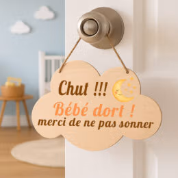 Plaque de porte b&eacute;b&eacute; bois nuage &ndash; Chut b&eacute;b&eacute; dort &ndash; Mod&egrave;les renard, lapin, licorne ou lune &ndash; D&eacute;coration chambre enfant