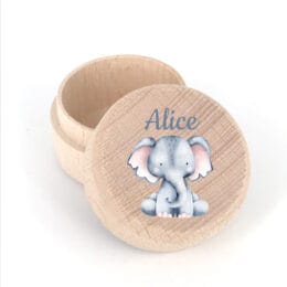 Boite à dent de lait en bois personnalisée avec prénom - Eléphant