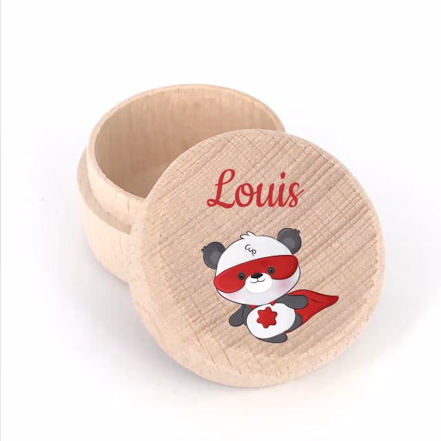 Boite à dent de lait en bois personnalisée avec prénom - Super panda