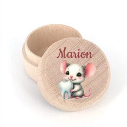Boîte à dents personnalisée – Petite souris et dent en bois de hêtre