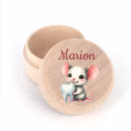 Bo&icirc;te &agrave; dents personnalis&eacute;e &ndash; Petite souris et dent en bois de h&ecirc;tre